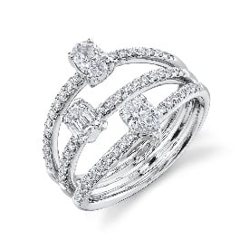 Shy Creation Three-Row Diamond Ring, 1.24 ctw, in 14k White Gold